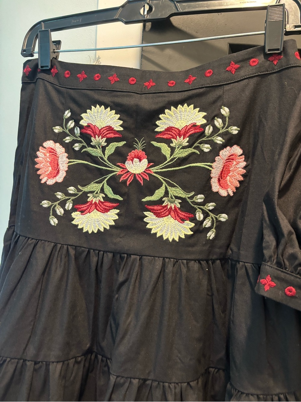 Fanm Mon Niger Set Midi Skirt & Blouse Embroidered Black Puff Sleeve Small NWT - Picture 7 of 14
